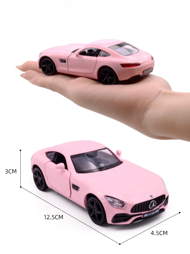 1/36 Pink Car Benz Volkswagen T1 Diecast Alloy Vehicle Beetle Maserati Nissan Model Door Open Pull Back Collection Girl Boy Toy