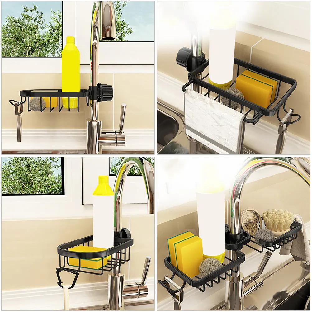 

Multi-Function Faucet Sponge Rack Aluminium Sink Storage Rack Faucet Mounted Draining Shelf Kitchen Cleaning Cloth Holder Stable