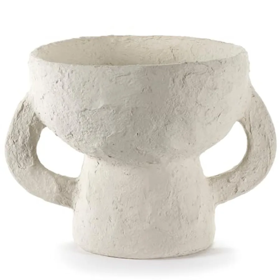 Decorative Vase with Handles for Living Room Coffee Table White Paper Mache Earth-Tone Interior Accessory with Elegant Handle D