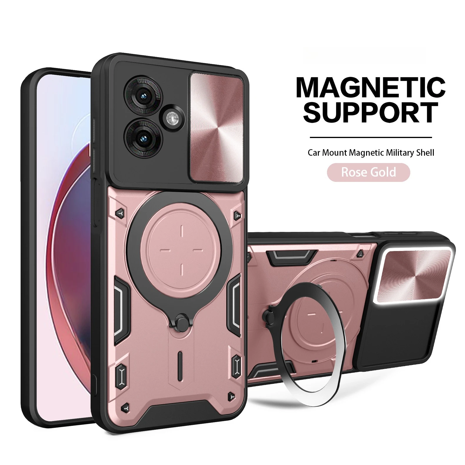 Funda de teléfono con protección de cámara deslizante magnética giratoria 360 para Motorola G86 G56 G35 G64 G34 G84 G55 G53 cubierta de anillo de armadura con soporte