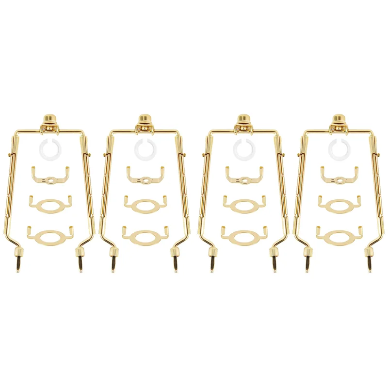 

4Pcs 7Inch Lamp Shade Harp Holder Adjustable Lamp Harp Kit E14,E26,E27 Light Base Adapter Gold Horn Frame