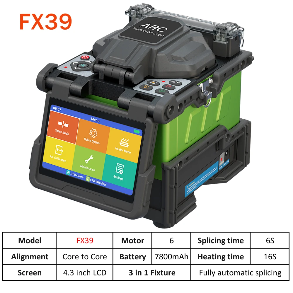 FX39 6 Motor ARC Fiber Fusion Splicer, 3 in 1 Fixture, 6S Fast Splice, Multi Languages, FTTH Optical Welding Machine, Customized