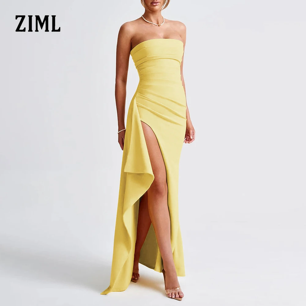 ZIML sólido empalmado pliegues elegantes vestidos sin espalda para mujeres sin tirantes sin mangas cintura alta temperamento vestido moda femenina nuevo