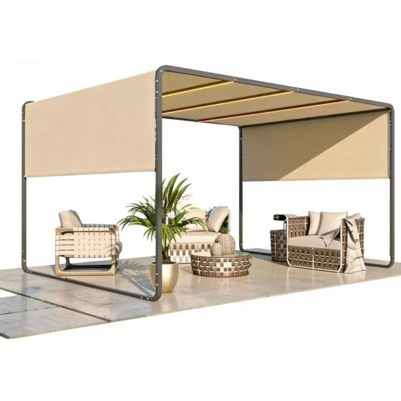 Outdoor Retractable Aluminum Flat Top Pergola Canopy Adjustable Sun Shade  Shelter  UV Resistant Wind  For Backyard Deck Gardens