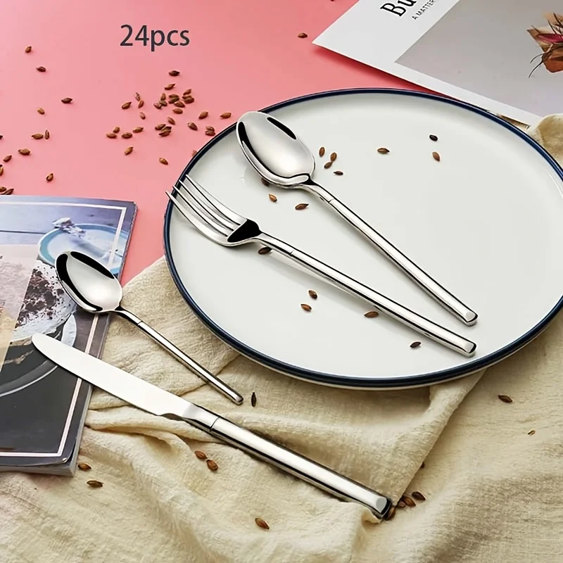 

24 piece silver tableware set, suitable for 6-person stainless steel tableware kitchen new tableware hotel buffet available