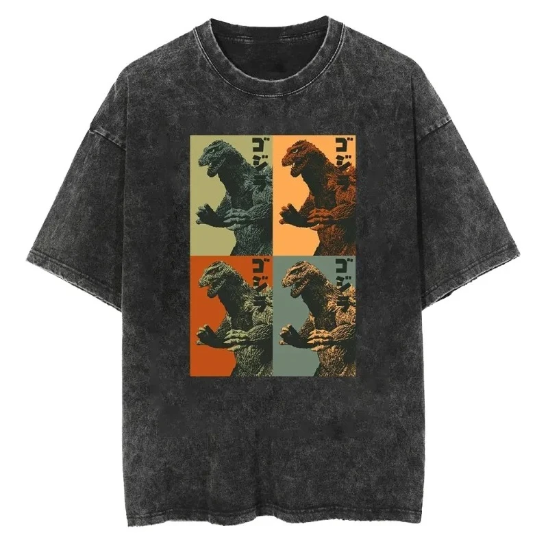 Godzilla 2026 New Hot T-Shirt Godzilla Monster Washed Old Cotton Vintage Loose T-Shirt Y2k Men T-shirt Short Sleeve Shirts - view 2