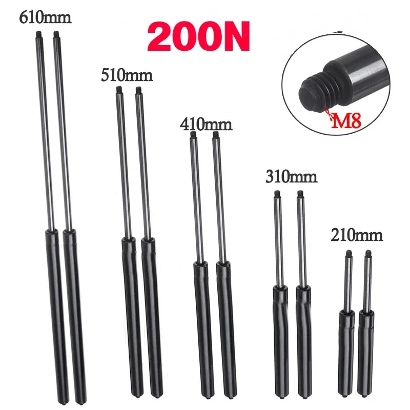 2pcs 200N 10mm Car Gas Strut Bars Gas Spring Hood 210-610mm M8 Support Rod Shock Lift for RV Bed Window Bus Caravans