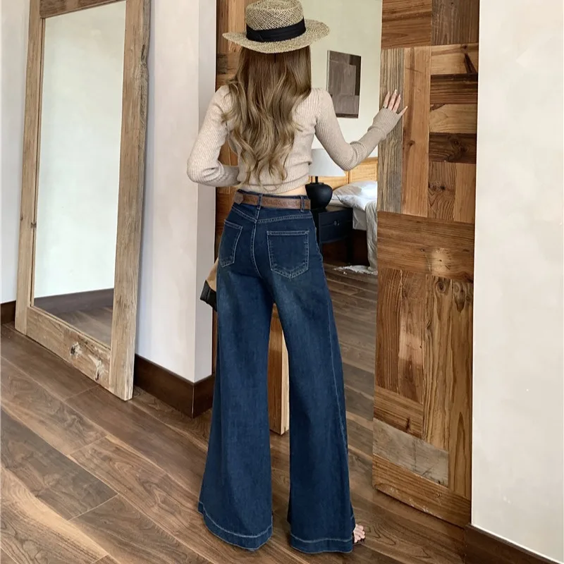 الرجعية عالية الخصر واسعة الساق الجينز النسائية Faion تنوعا درا السراويل الطويلة الخريف جديد Sle تأثير التخسيس جرس بوت