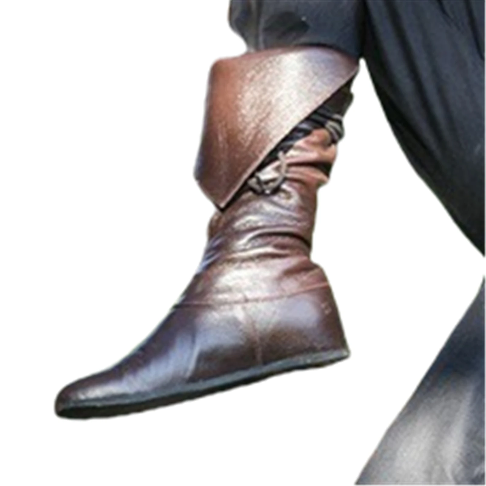 Flache Schnürsenkel mittelalterliche Herren Leder Schnürstiefel Wikinger Pirat Steampunk Reiten lange Stiefel für Halloween Party