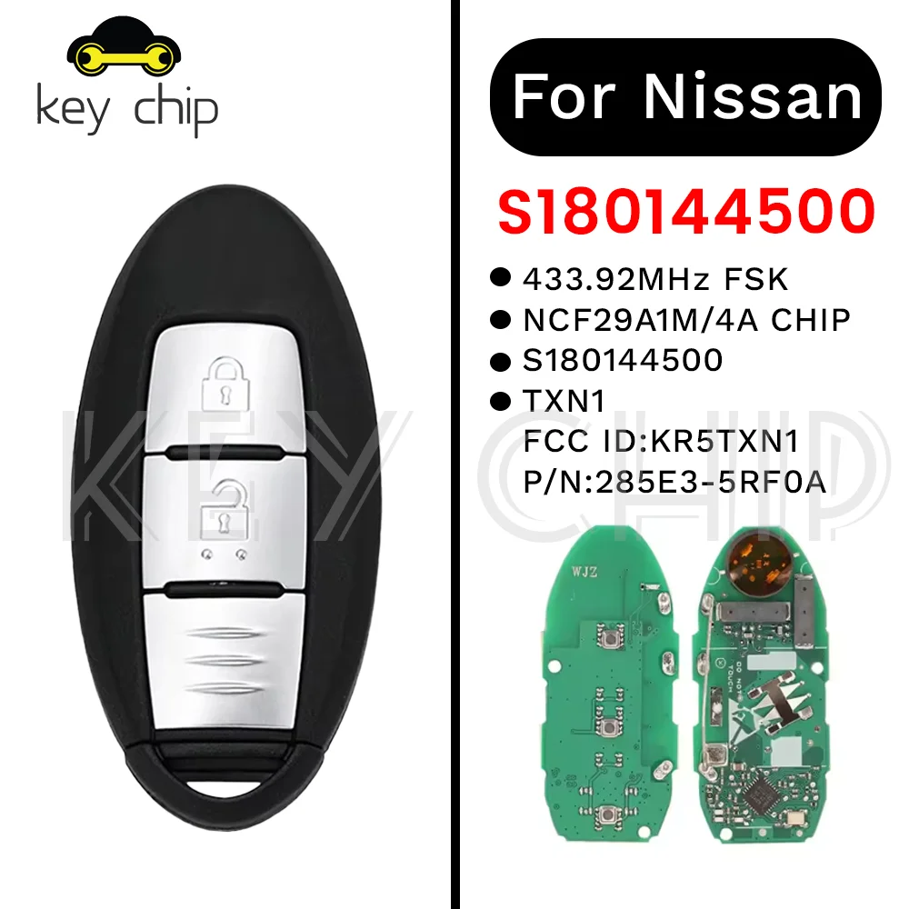 

S180144500 KR5TXN1 Smart Key For Nissan Kicks X-Trail 285E3-5RF0A KR5TXN1 NCF29A1M / HITAG AES / 4A CHIP 433.92MHz FSK