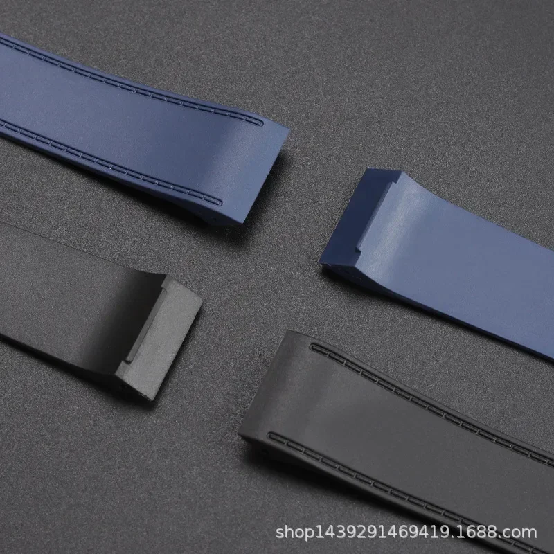 Para cartier santos100 santos pulseira de relógio de borracha de silicone santos 100 fivela de metal pulseira masculina preto azul pulseira macia 23 25mm