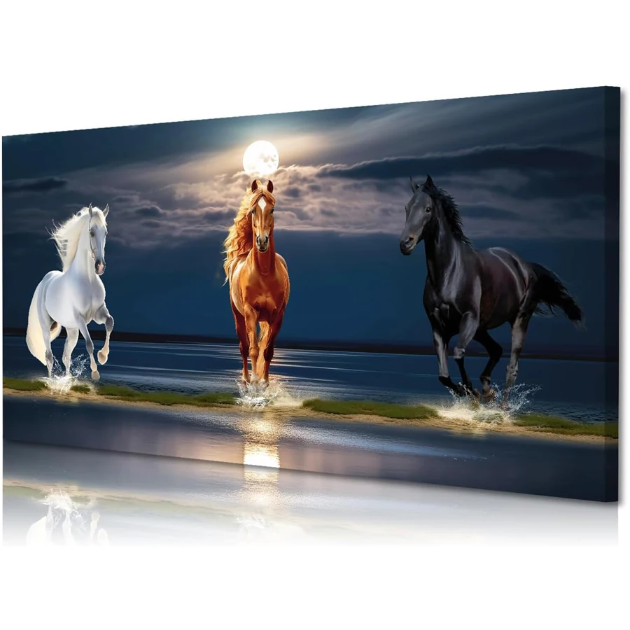 Animal diamond painting cross stitch Wall Art Colorful Horse diamond embroidery Running on the Beach Night Scene mosaic Picture