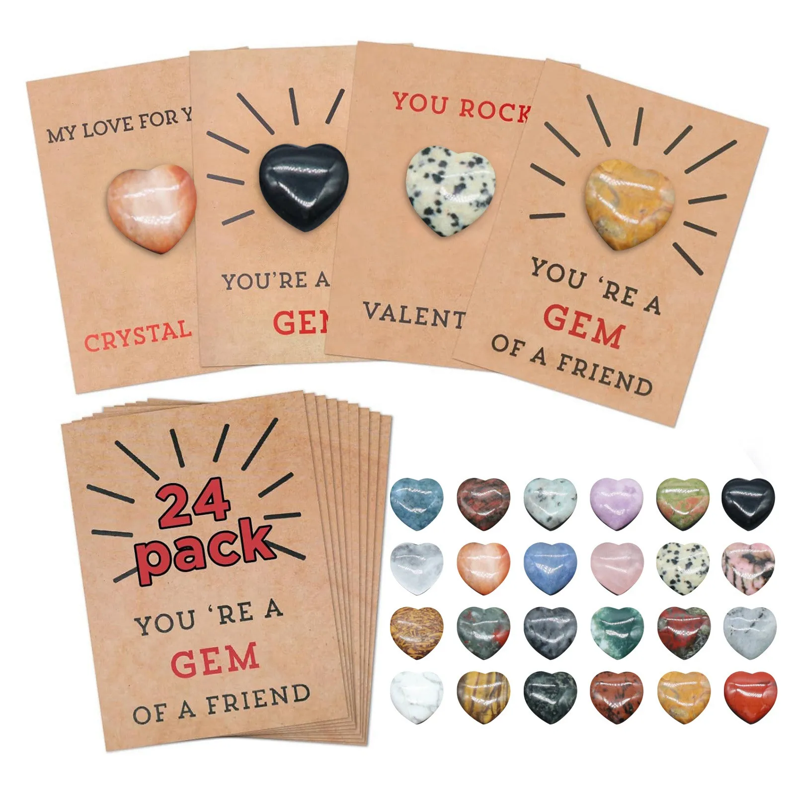 Valentines Day Gifts For Kids 24 Pack Valentines Cards With Heart-Shape Crystals Valentine Gift Exchange For Boys Girls Toddlers