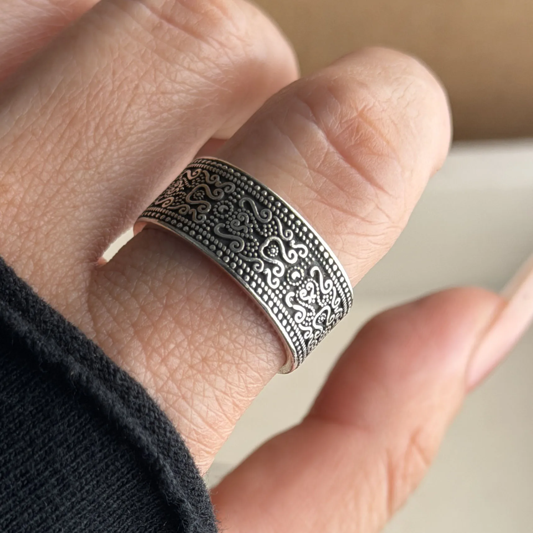 BF CLUB Ring aus 925er-Sterlingsilber für Damen, Schmuckmuster, Retro-Stil, offener Vintage-Ring, handgefertigt, allergiefrei, für Party, Geburtstag, Geschenk – Detail 4