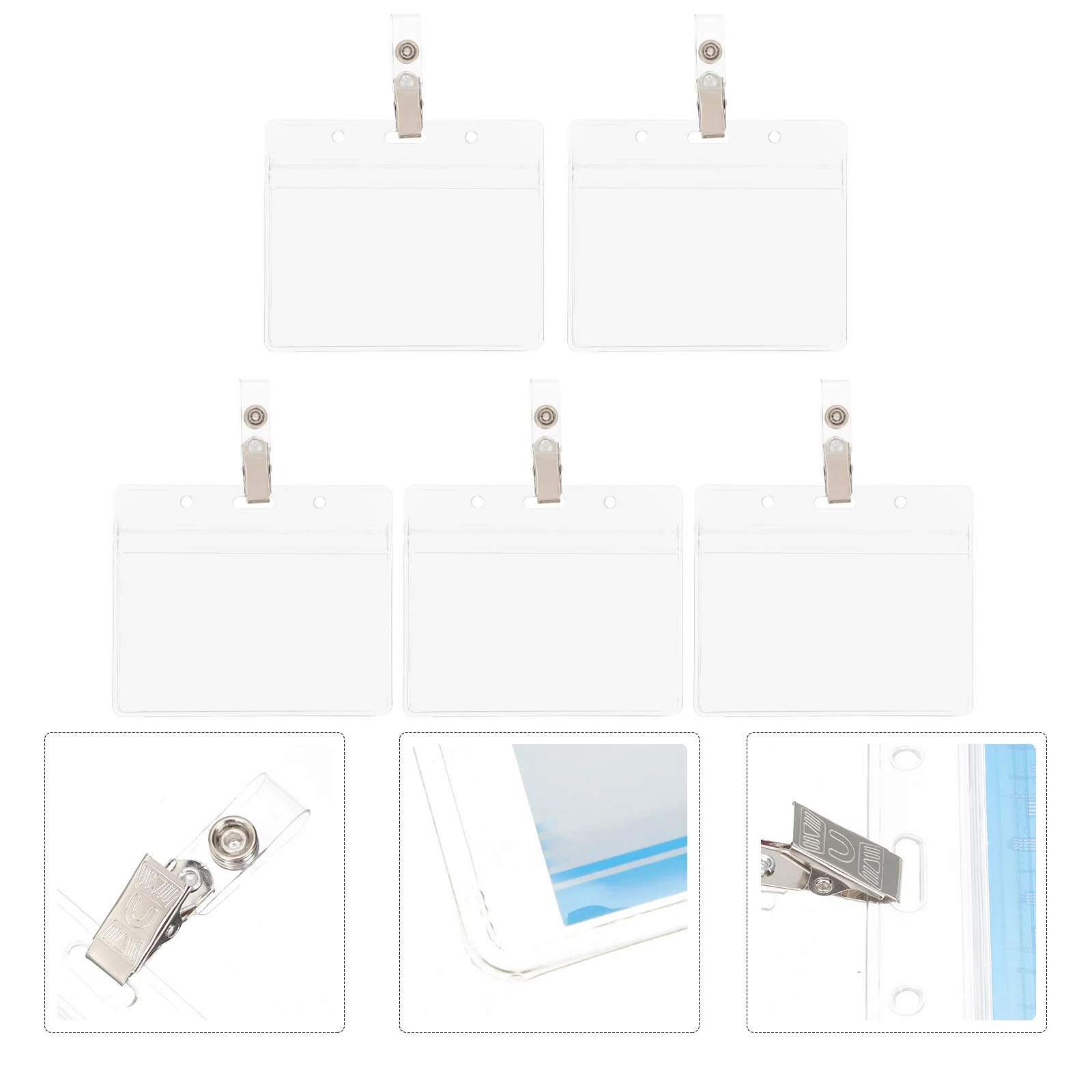 5 conjuntos de cartões de suporte de crachá transparente id com clipe nome protetor de trabalho pvc transparente capa protetora de estudante