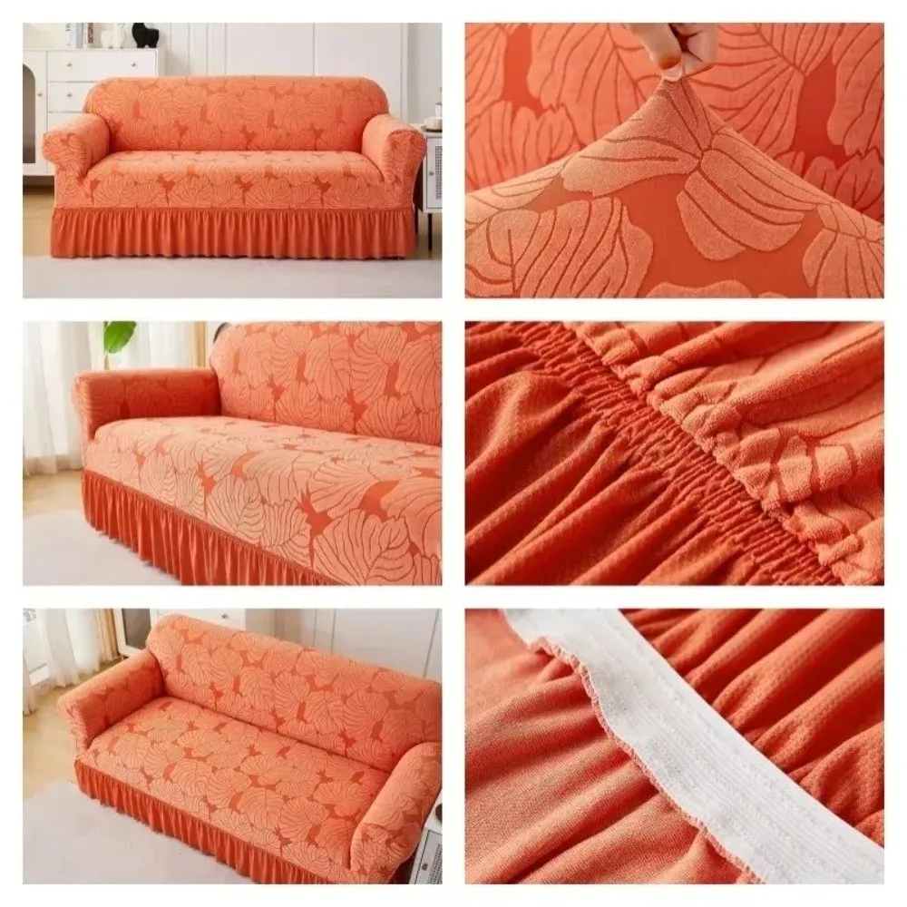 

Сплошной цвет, 3-местный чехол для дивана с юбкой и принтом листьев, чехол для дивана, эластичная пылезащитная защита для мебели