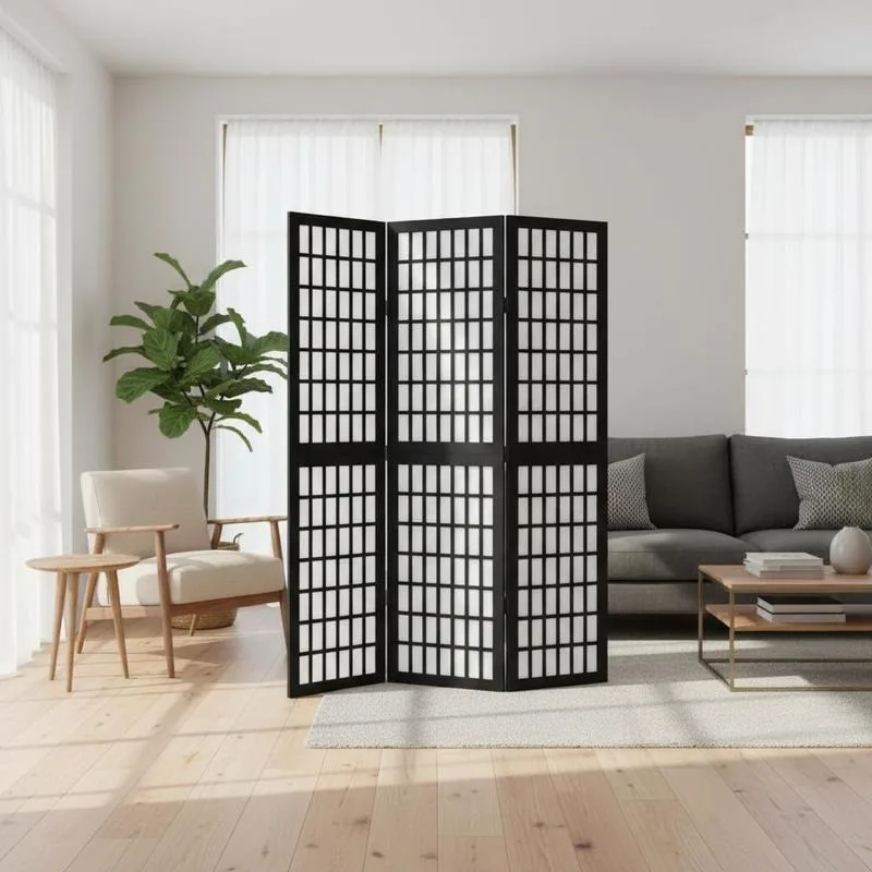 6 Panneaux Pliants Portables Noirs en Bois de Paulownia Massif – Paravent, Cloison de Séparation pour Chambre, Vie Privée, Séparateur de Pièce, Écrans pour Salon, Chambre, Bureau, Dortoir, Balcon, Décoration, Cadeau de Bienvenue