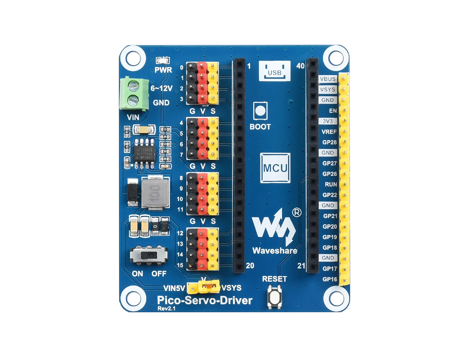 Waveshare Servo Driver Module For Raspberry Pi Pico, 16-Channel Outputs, 16-Bit Resolution, Ideal For Controlling Robotic Arm