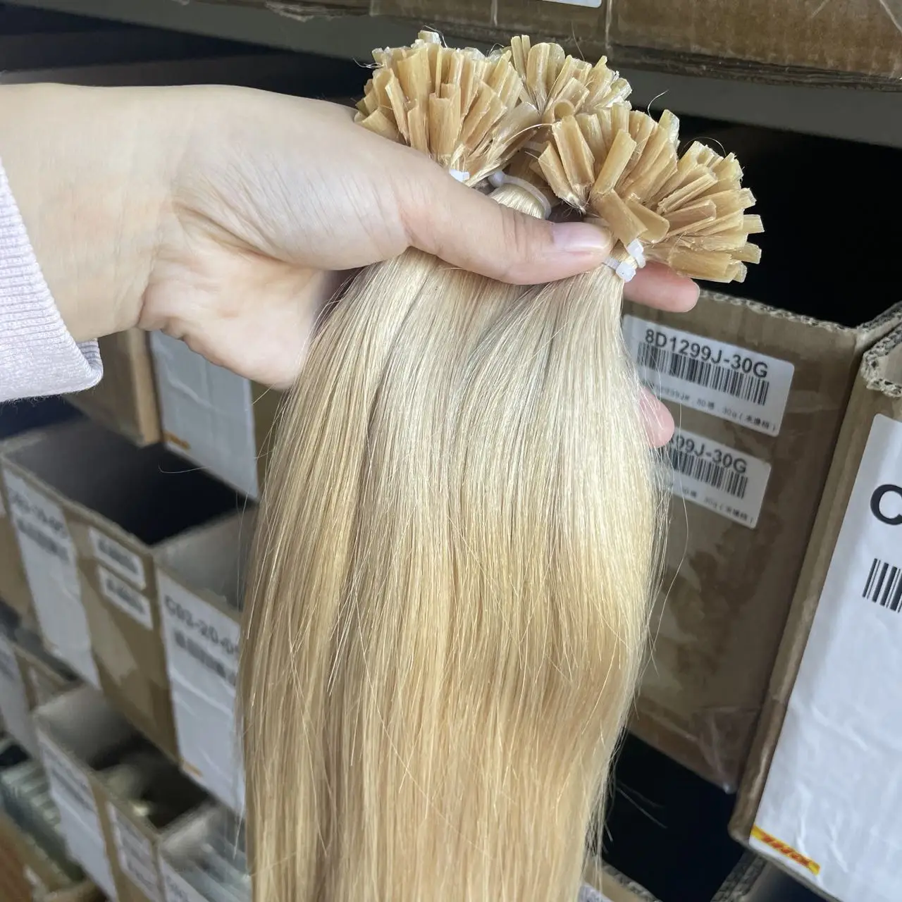 ملحقات الشعر البشري U تلميح الشعر مستقيم قبل المستعبدين تلميح وصلات شعر الساخن الانصهار الكيراتين تمديد أشقر داكن 24 #   12"-20"