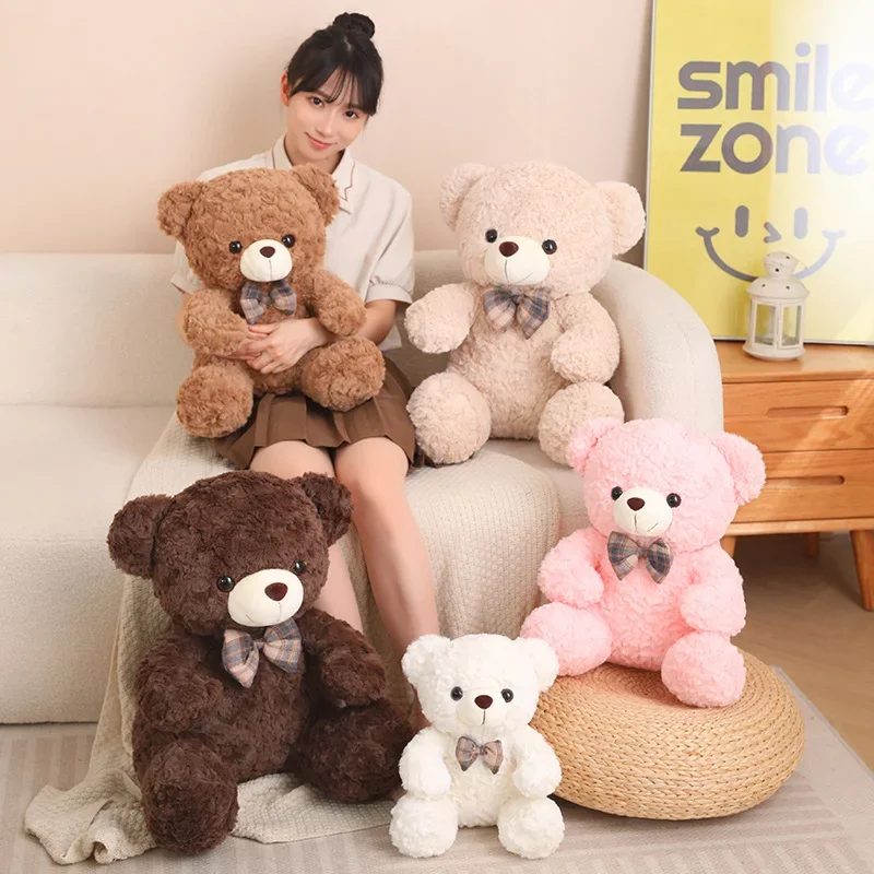 35/50cm New Hot Kawaii Anime 5 Colors Bear With Knot Stuffed Animal Bear Plush Toys Doll Pillow  For Lovers Birthday Gift