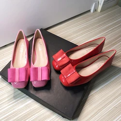 Wedding Shoes for Women Rose Red Hot Pink Spring Women Flat Shoes Nice Quality Size 33-43 Square Head Pu Leather Zapatos Planos