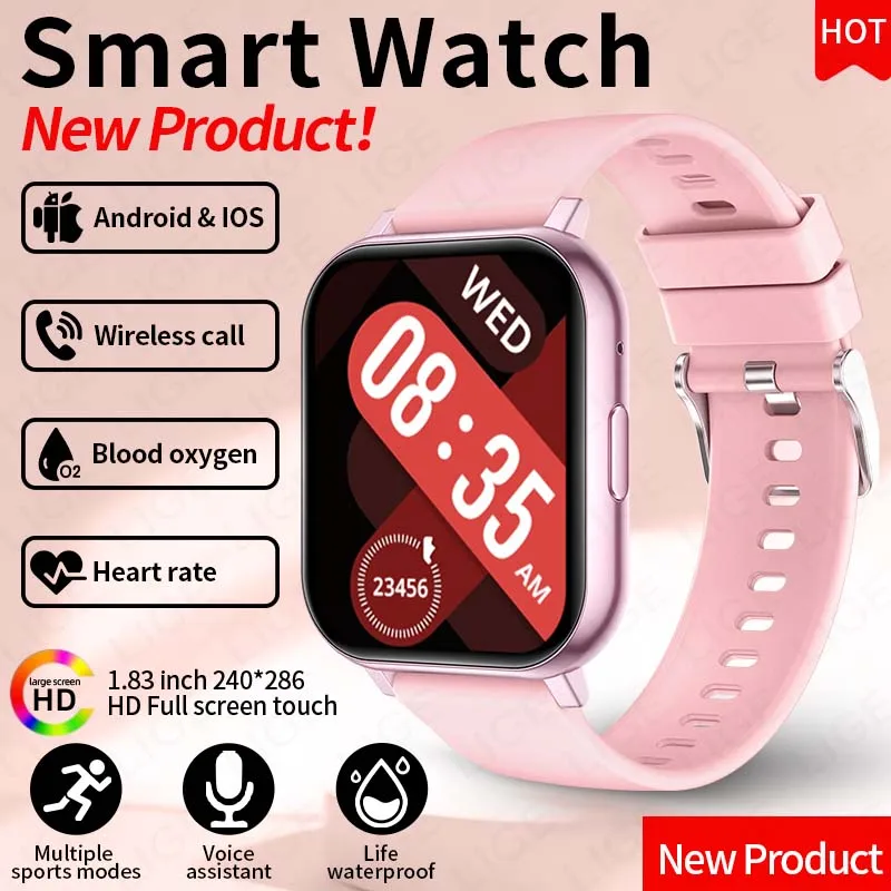 

Умные часы LIGE 2026 для женщин и мужчин, 1,83-дюймовый сенсорный экран, звонки по Bluetooth, спортивные функции, мониторинг сердечного ритма и уровня кислорода в крови.