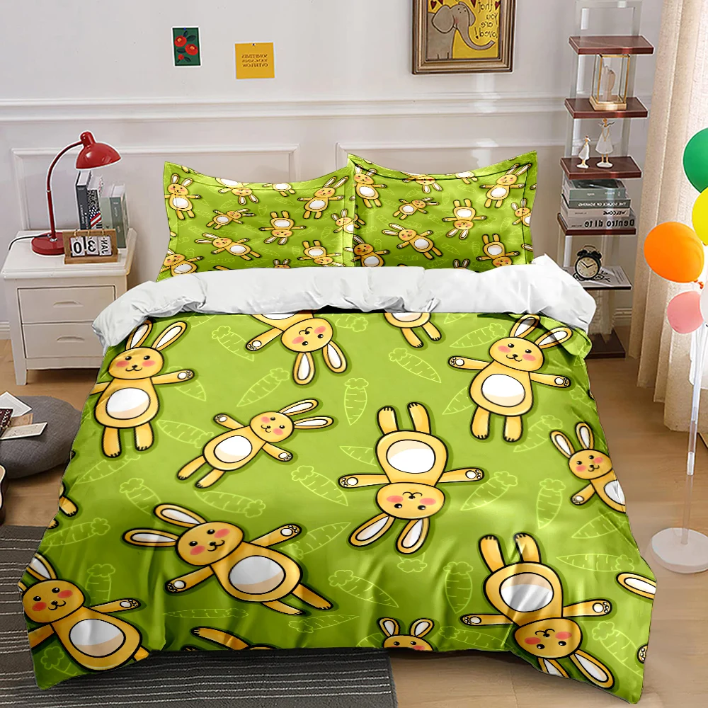 Cartoon rabbits and carrot background Print Bedding Set 1 Duvet Cover 2 Pillowcases for Adult and Children Luxury Gift Full Size