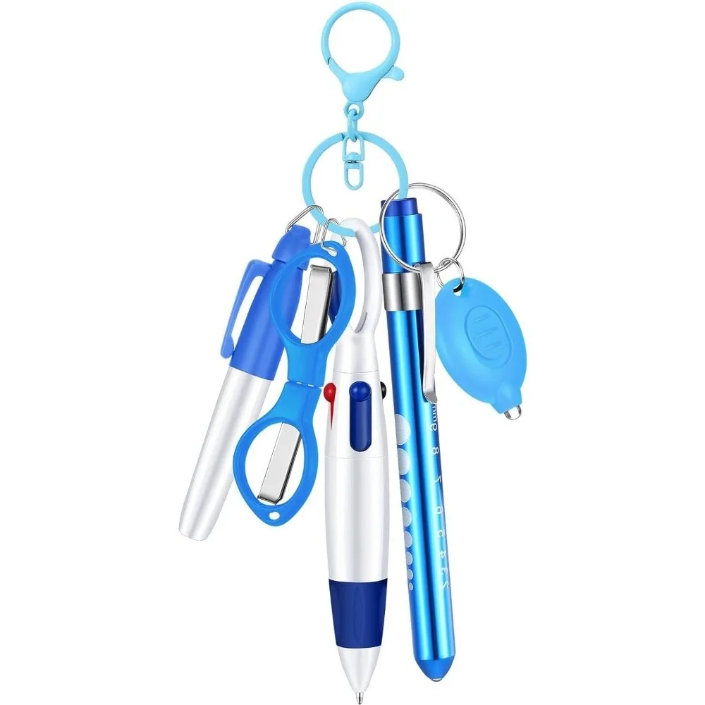 6-in-1 Multifunktions-Einziehstift-Set mit Taschenlampe, faltbarem Ausweishalter, Ausweisrolle, Schlüsselanhänger, Permanentmarker für Ärzte und Krankenschwestern – Detail 3