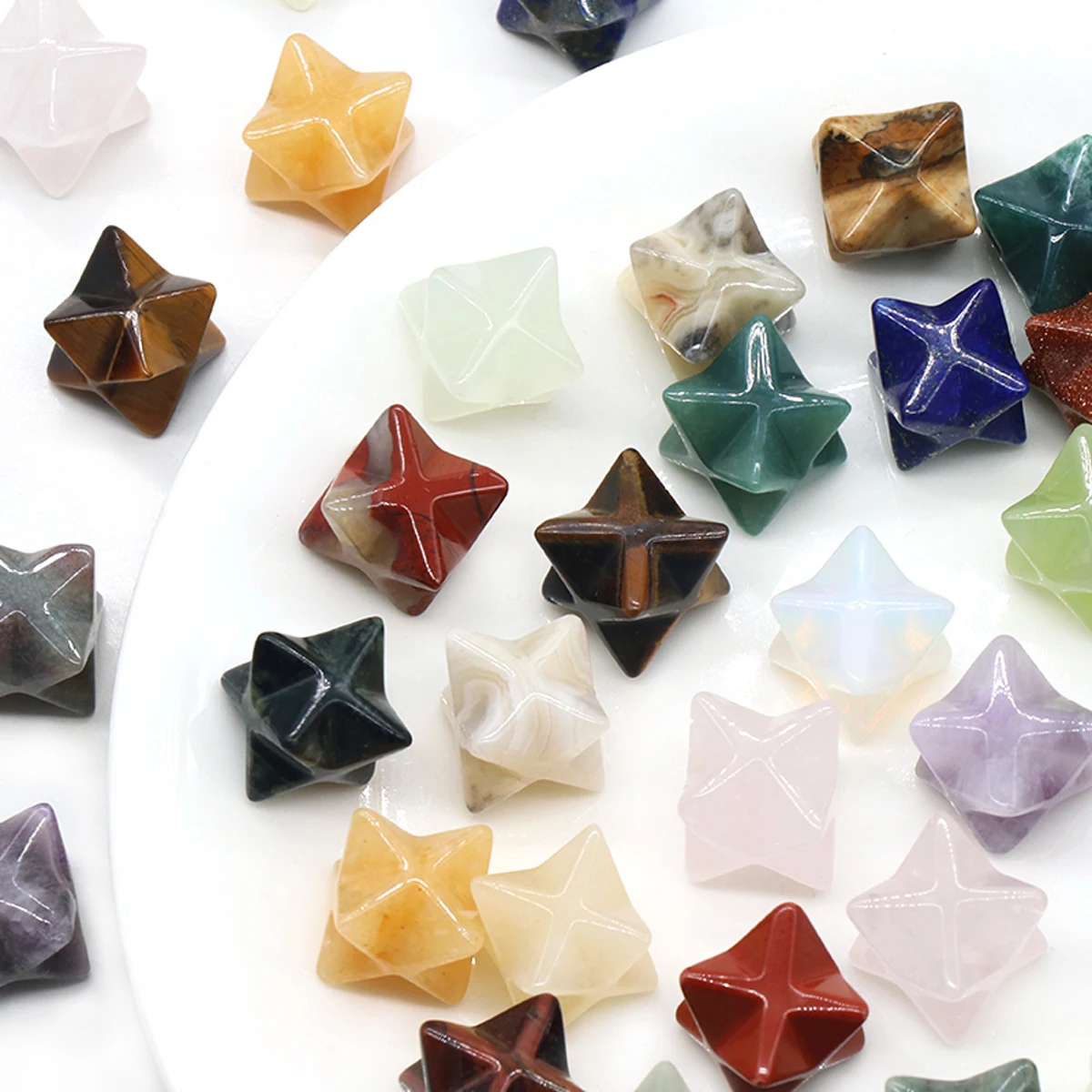 Natural Stone Beads No Hole Merkaba Star Ornaments Crystal Protection Sacred Meditation Energy Healing Chakra