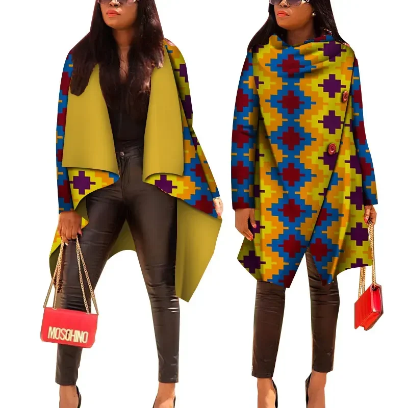 Women African Coats African Print Cotton Casual Women African Print Trench Coat Tops Lady Traditional Clothes WY4715