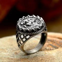 BEIER 2024 New Unique Design St.George Ring Hollow Shape Horse Pattern Men's Ring Stainless Steel Jewelry