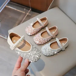 Girls Shoes Children's Princess Shoes Spring Autumn New Crystal Medium Kids Leather  Flats Loafer