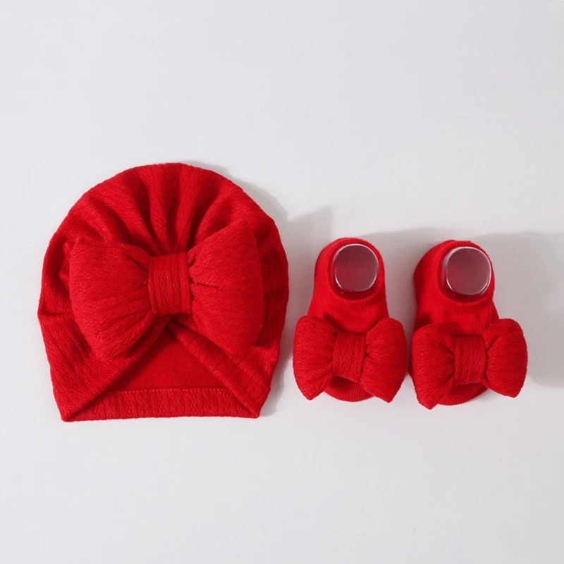 Summer Thin Indian Caps for Baby Girls Bowknot Socks Set Newborn Socks & Hat Set Lightweight for Fashionable Wear H37A