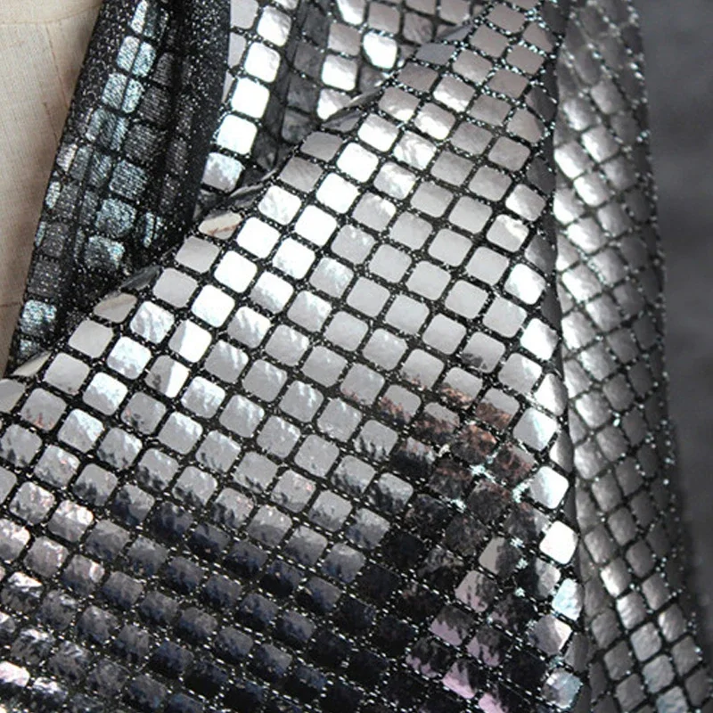 Reflection Square Sequins Fabric DIY Metallic Dress Stage Costume Designer Fabric Composite Mesh Glitter Mirror Sequin Cloth