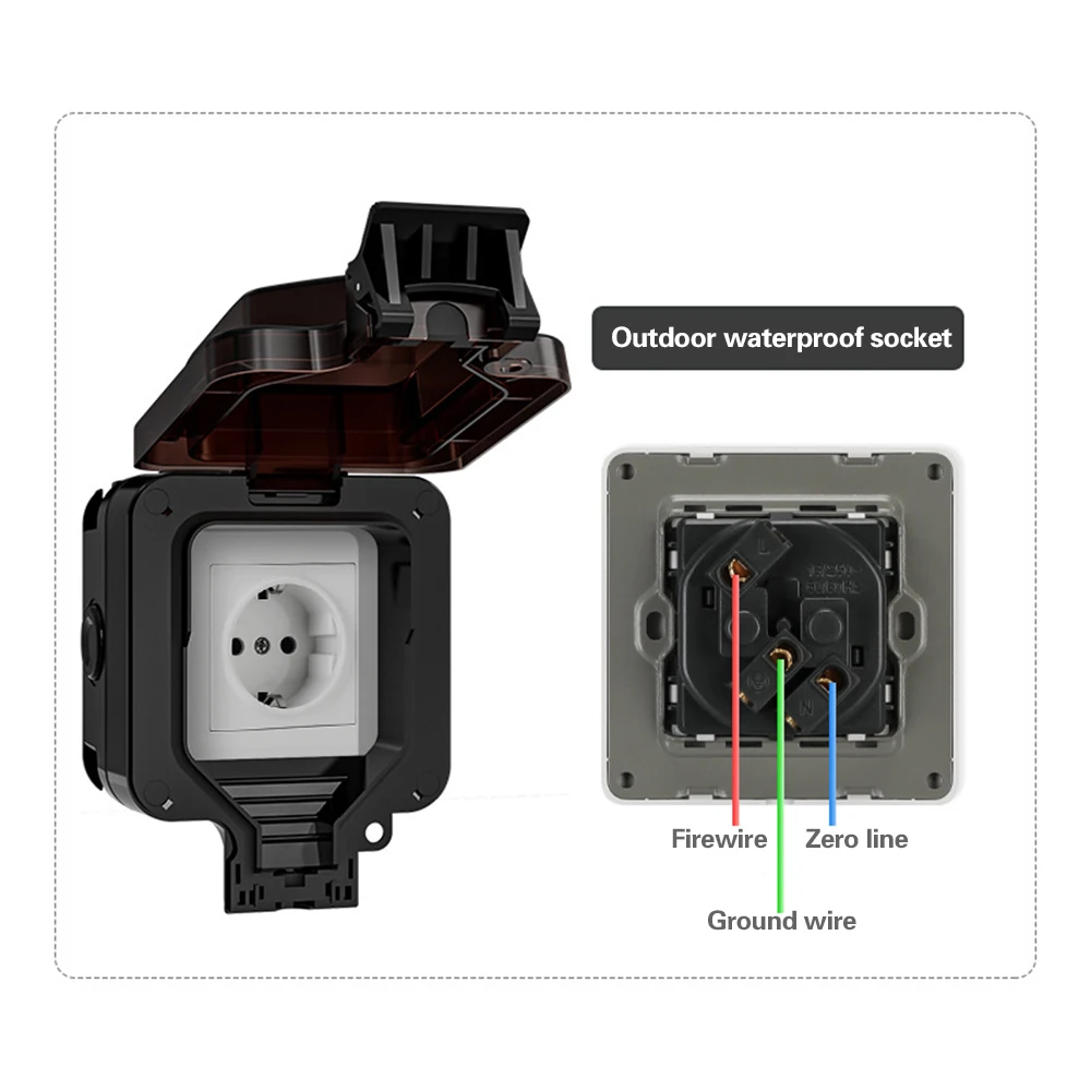 Waterproof Socket EU Plug IP66 Outdoor Socket Box 16A Wall Switch Socket European Standard Dustproof Waterproof Exterior Plug