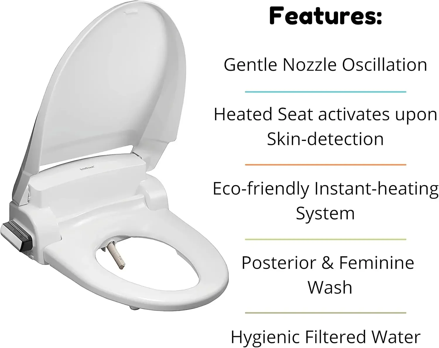 IntelliSeat - Smart Bidet Toilet Seat with Adjustable Water Pressure & Warm Water, Heated Seat