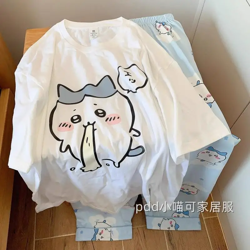 Anime Kawaii Chiikawas Pajamas Short Sleeved Long Pants Ventilate Cute Student Fashion Homewear Birthday Gifts Girlfriend Gifts