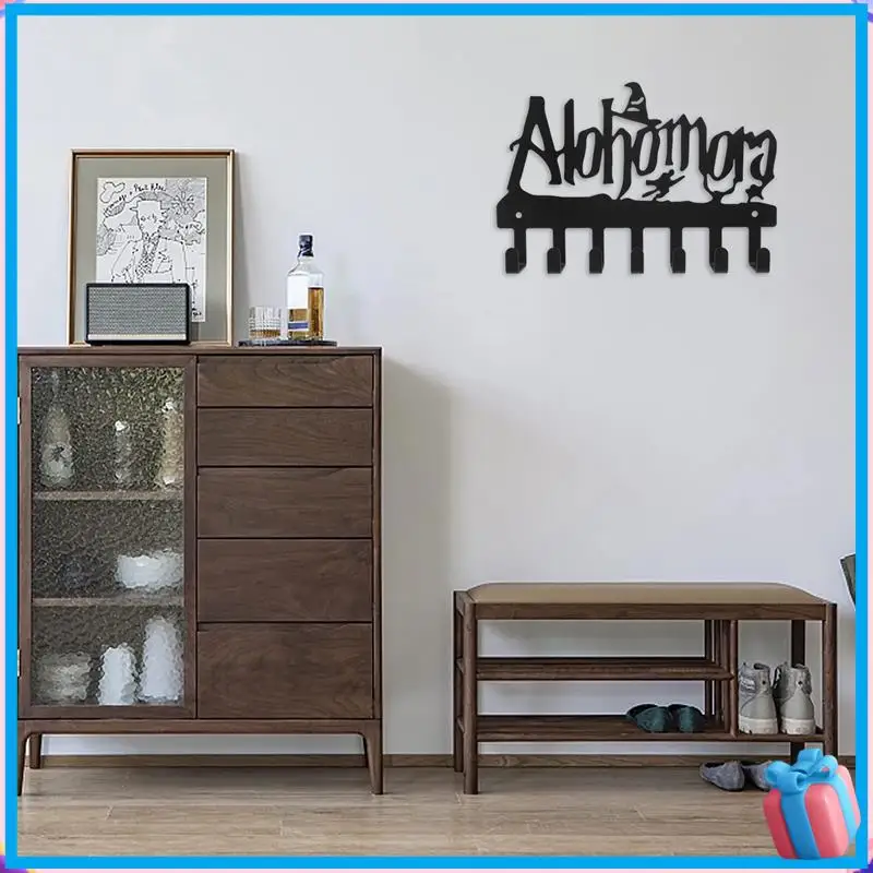 

Discount Creative Metal Key Holder Wih 7 Hooks Iron Art Wall Mounted Adhesive Black Hanger Bedroom Closet Garage