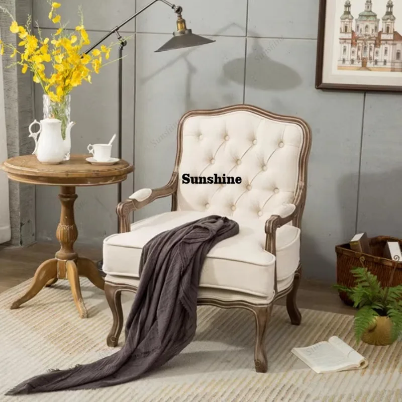 

European and American solid wood retro sofa chair single leisure coffee shop to negotiate tiger chair bed and breakfast