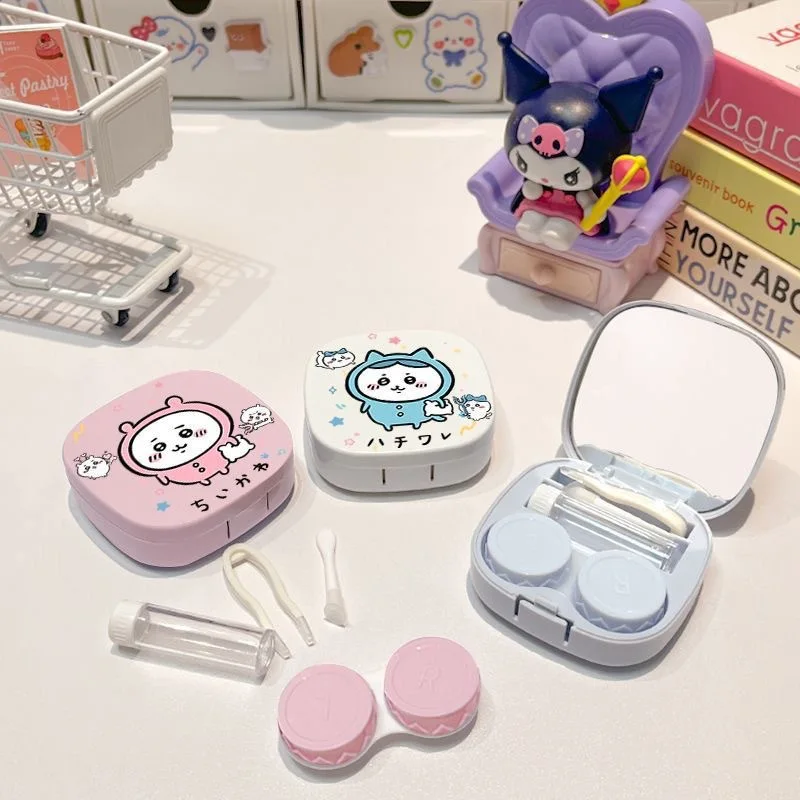 yiji Contact Lens Box Cute Ins Cartoon Hachiware Usaqi Companion Box Care Box Multifunction Mirror Tool Portable Girl Gift