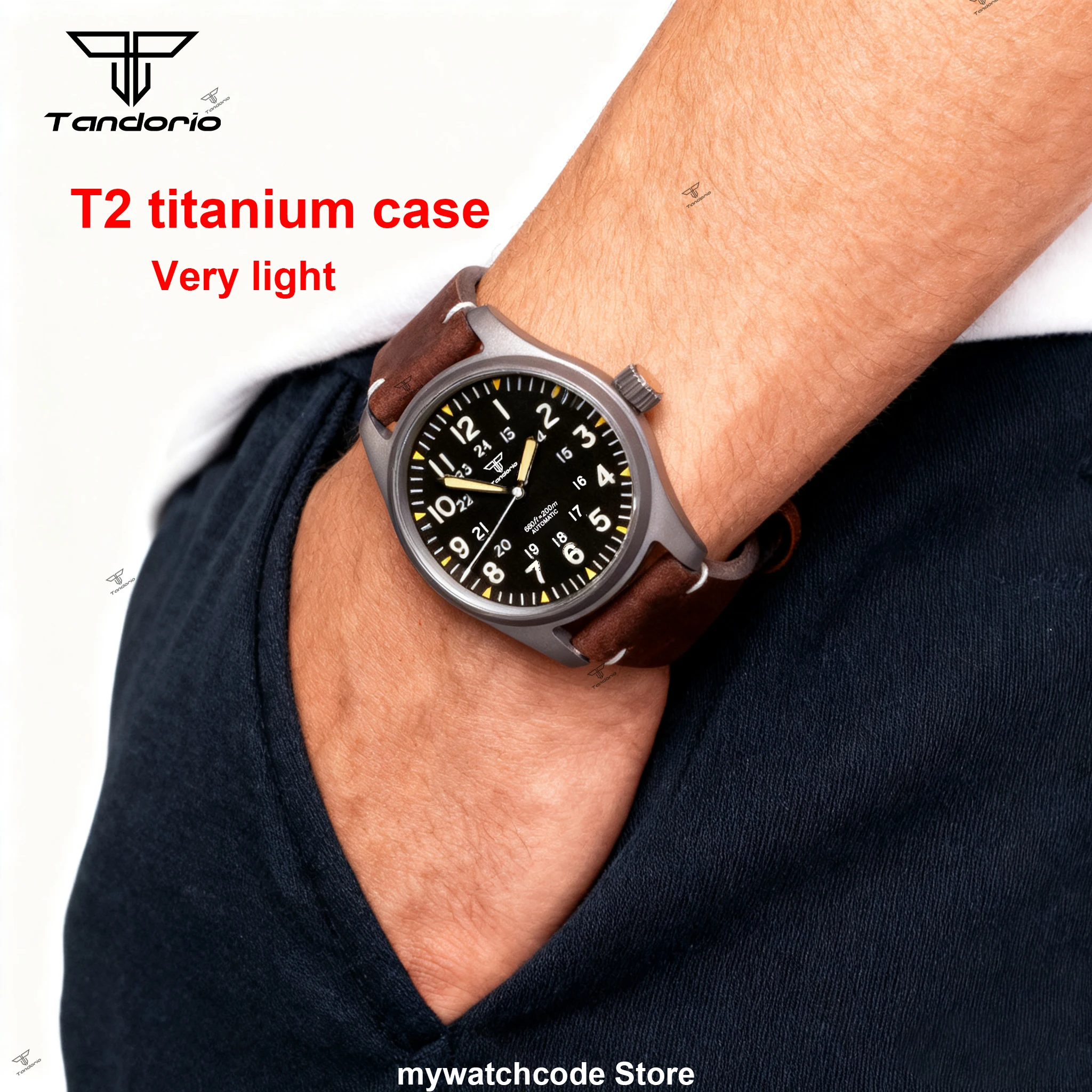 

Титановые часы-пилот, 39 мм, Miyota 8215 Movt, автоматические часы для мужчин, черный циферблат, арабские цифры, сапфир, 20 АТМ, ретро мужские часы