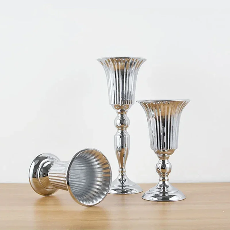 Luxo prata ouro vaso de flores casa vaso desktop artesanato arranjo flor decoração festa casamento natal flor rack