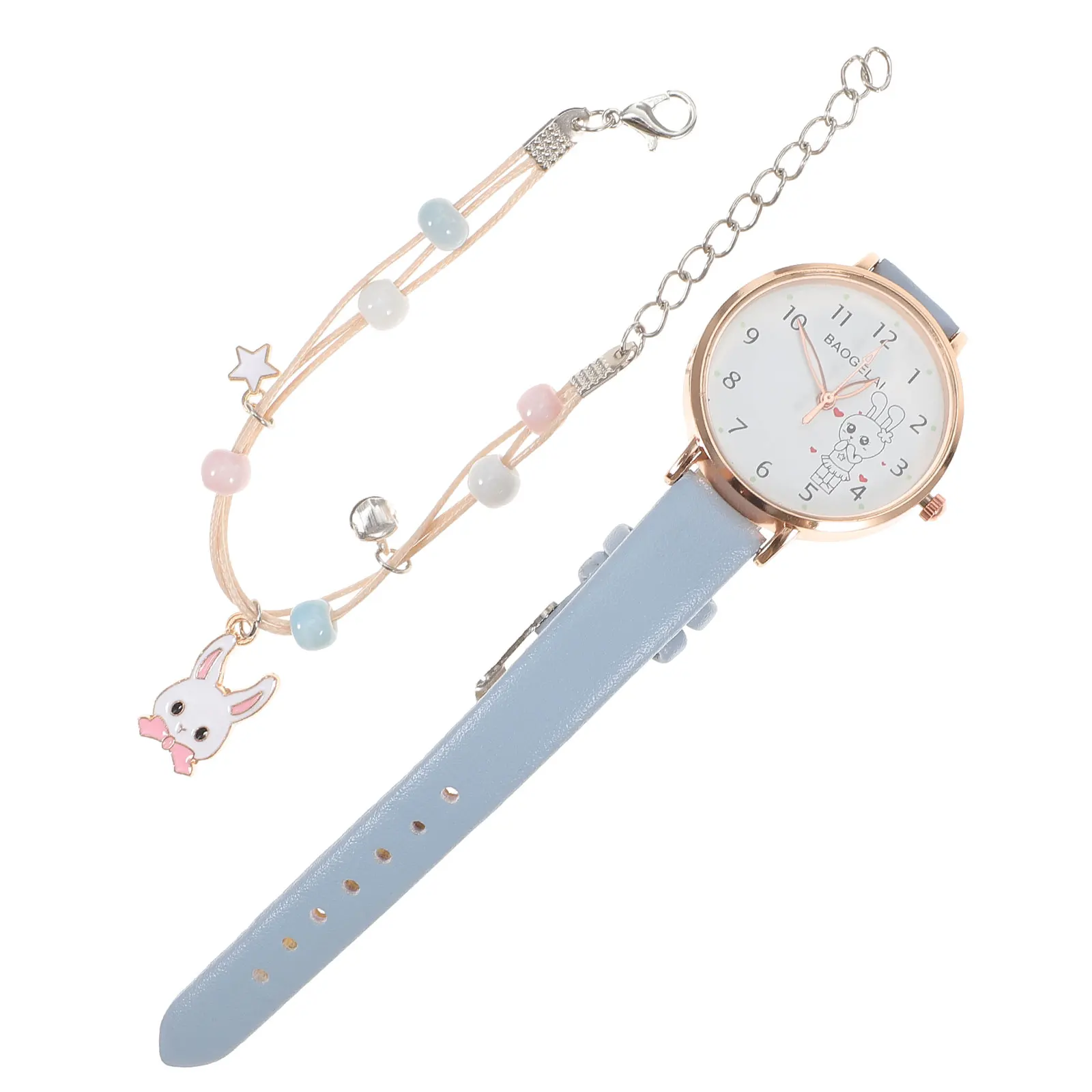 1 set di orologi creativi coniglietto di cartone animato per orologio da polso carino con braccialetto, adorabile accessorio di moda leggero e durevole