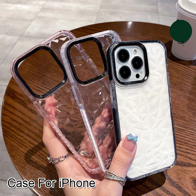 Elmas desen telefon kılıfı için IPhone 16 15 14 13 12 Pro Max 11 XS XR Case/SE3 7 8 artı şeffaf darbeye geri kapakları