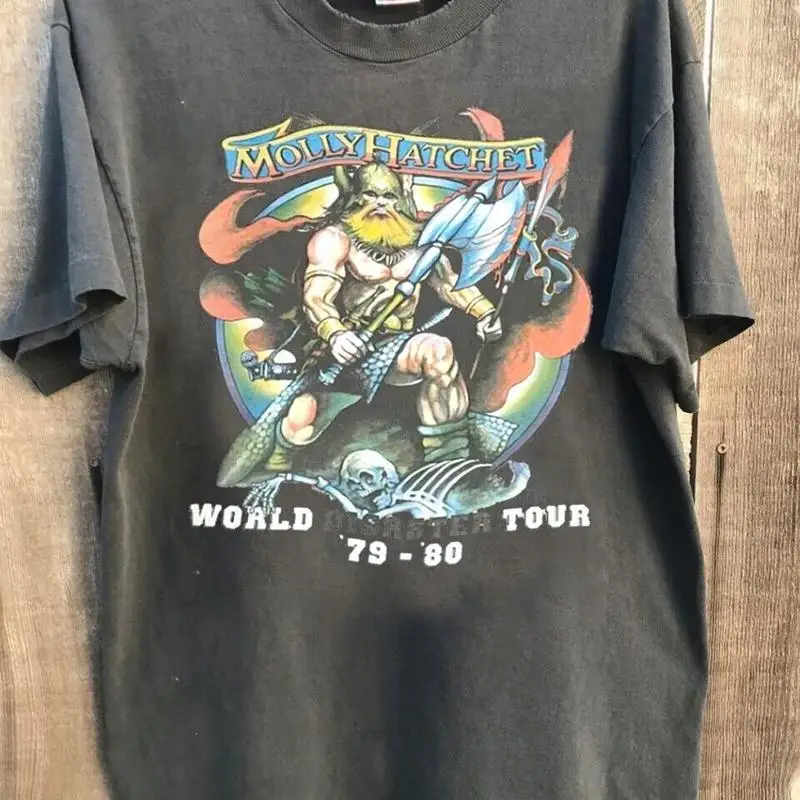 

Футболка 70-х годов Molly Hatchet World Tour, темно-серая футболка с дастерским углем NH13018