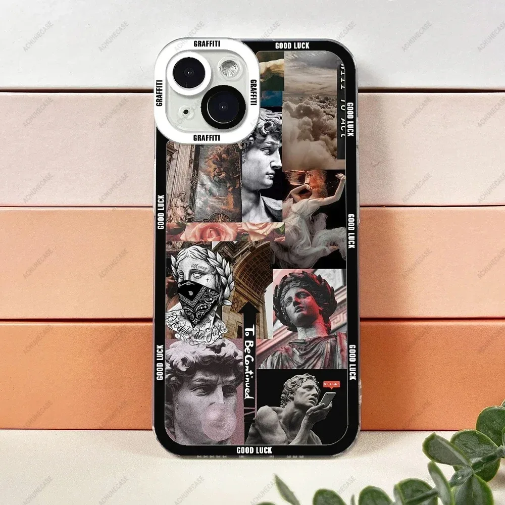 Aesthetic Statue Art Phone Case For iPhone 16 15 14 13 12 11 Pro Max XS X XR Plus Mini Luxury Transparent Soft Funda