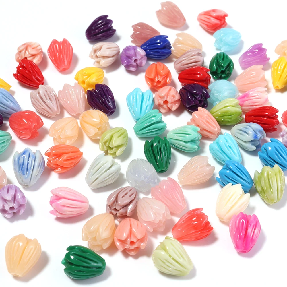 10pcs Imitation Coral Shell Powder Beads Flower Bud Loose Spacer Bead for Jewelry Making DIY Bracelet Necklace Accessories