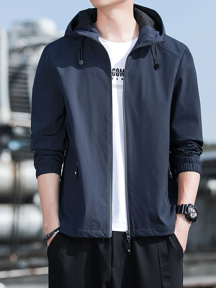 

Casual Hooded Jaet Men's Loose Fit Spring Spor Faion Busin Sle Windproof Polyester Fiber Long Sve Zipper Closure