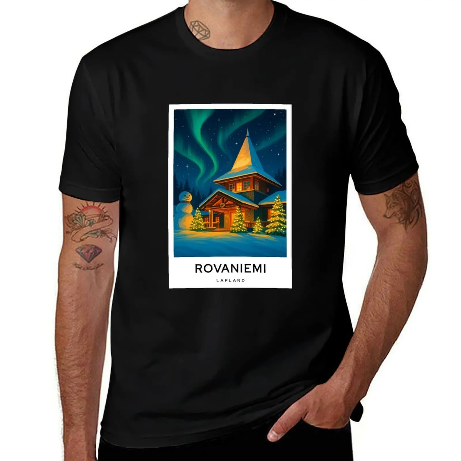 

Rovaniemi Finland Lapland Christmas Aurora Poster Style T-Shirt graphic tee shirt designer t shirt men
