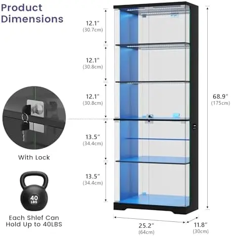 Glass Display Cabinet with Doors and RGB LED Lights | 69